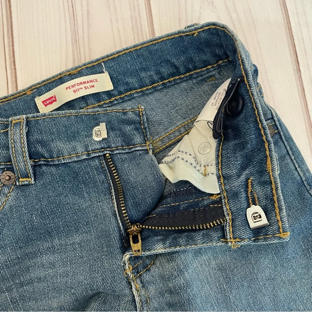Levi’s Performance 511 Slim Jeans Boys Size 4 Blue Straight Leg Adjustable Waist - Picture 9 of 14